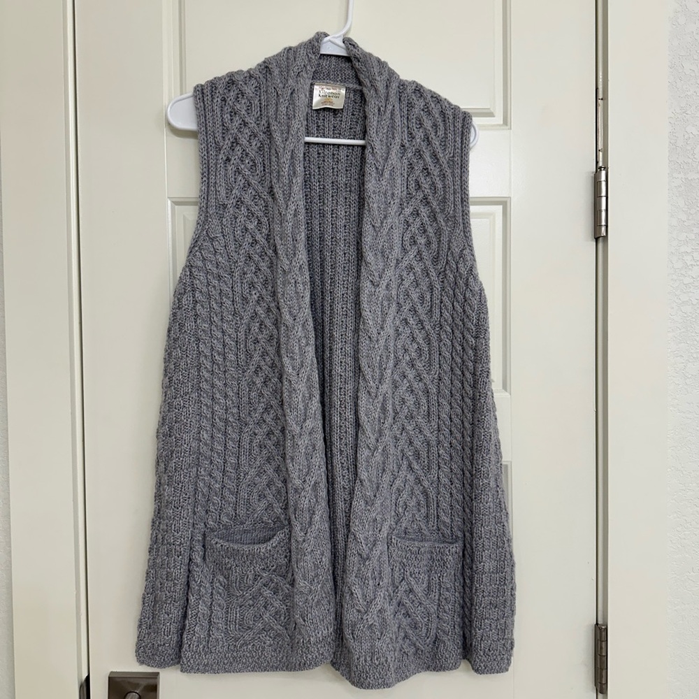 Kilronan Gray Cable Knit 100% Wool Women's Sweater Vest Size Medium